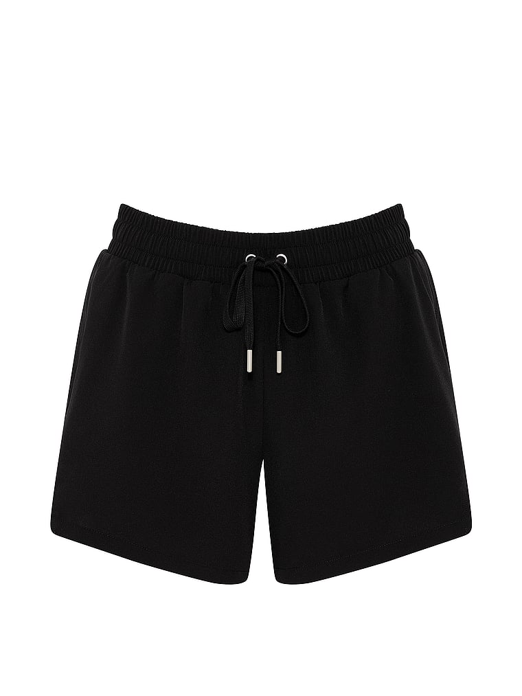 PINK Tech Woven Front-Slit Run Shorts, Pure Black, offModelFront, 3 of 3