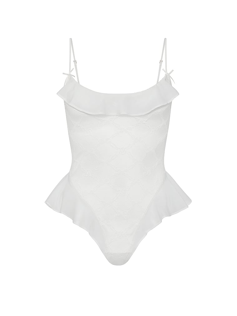 Victoria's Secret, Victoria's Secret Tease Bow Lace Flutter Romper, Coconut White, offModelFront, 2 of 4