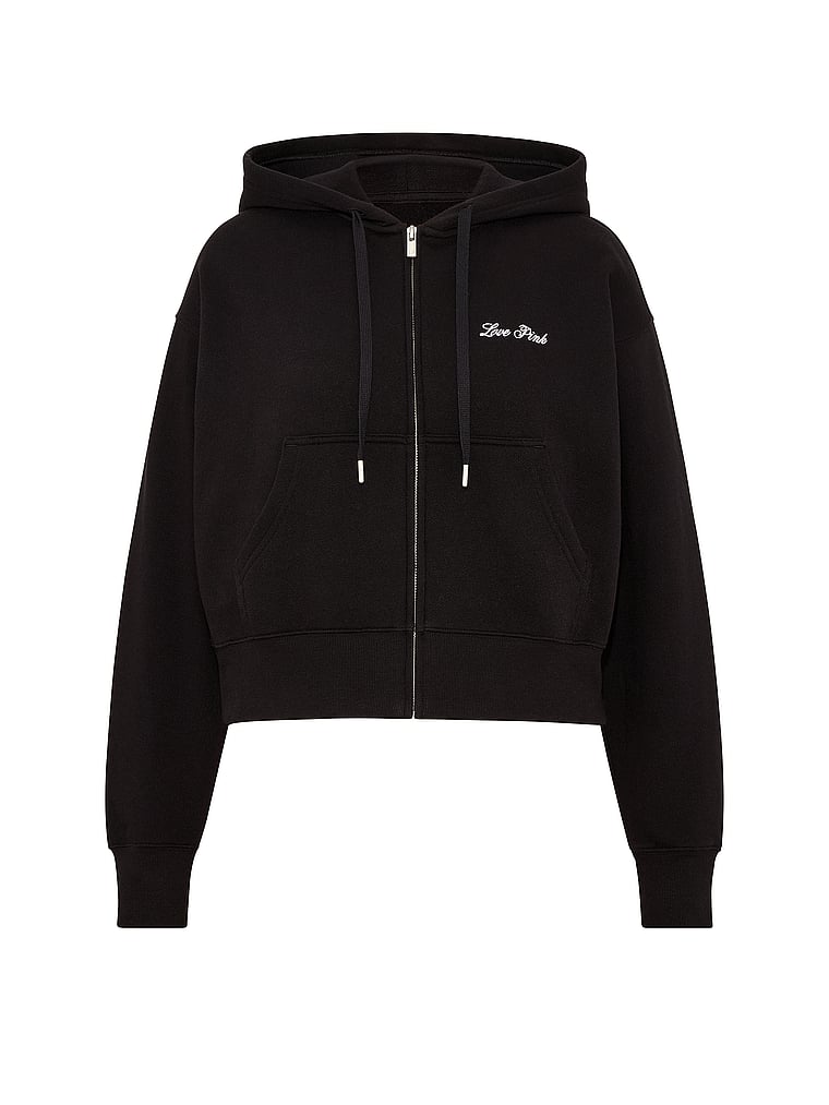 PINK Campus Fleece™ Shrunken Full-Zip Hoodie, Black, offModelFront, 3 of 3