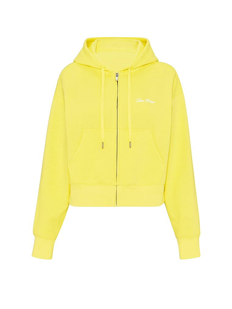 PINK Campus Fleece™ Shrunken Full-Zip Hoodie, Pineapple Ice, offModelFront, 4 of 4