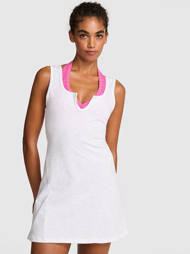 PINK Lightweight Lounge Dress, White, onModelFront, 1 of 3 Vanessa is 5'10" or 178cm and wears 32B or Small