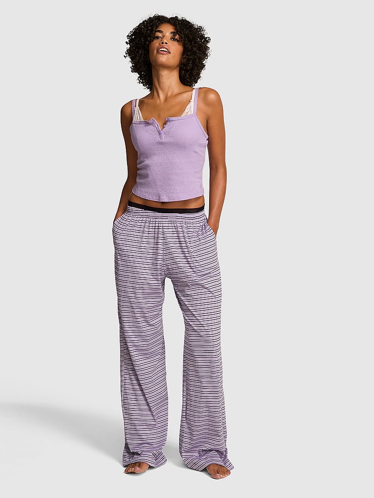 PINK Light as Air Jersey Pants, Antique Violet Stripes, onModelFront, 1 of 5 Vanessa is 5'10" and wears Small