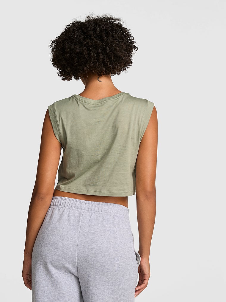 PINK Light as Air Jersey Cropped Tank Top, Slate Green, onModelBack, 2 of 4