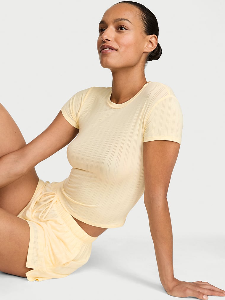 Victoria's Secret, Victoria's Secret SoSoft™ Modal Ultra-Fine Tee, Sunny Honey, onModelFront, 1 of 4