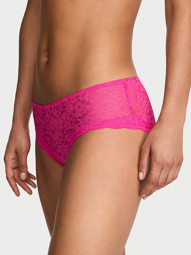 Victoria's Secret, Victoria's Secret Contrast-Trim Lace Boyshort Panty, Enchanted Pink, onModelFront, 1 of 3 Nikita  is 5'10" and wears Small