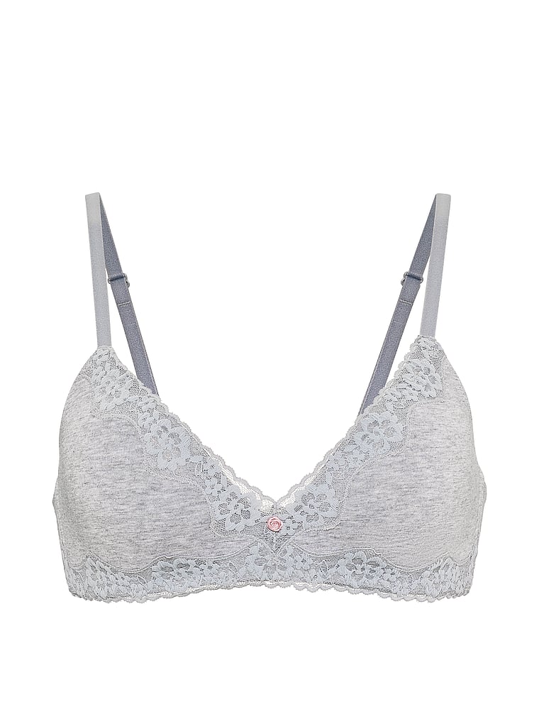 Victoria's Secret, The T-shirt Lightly Lined Wireless Bra, Medium Heather Grey, offModelFront, 4 of 4