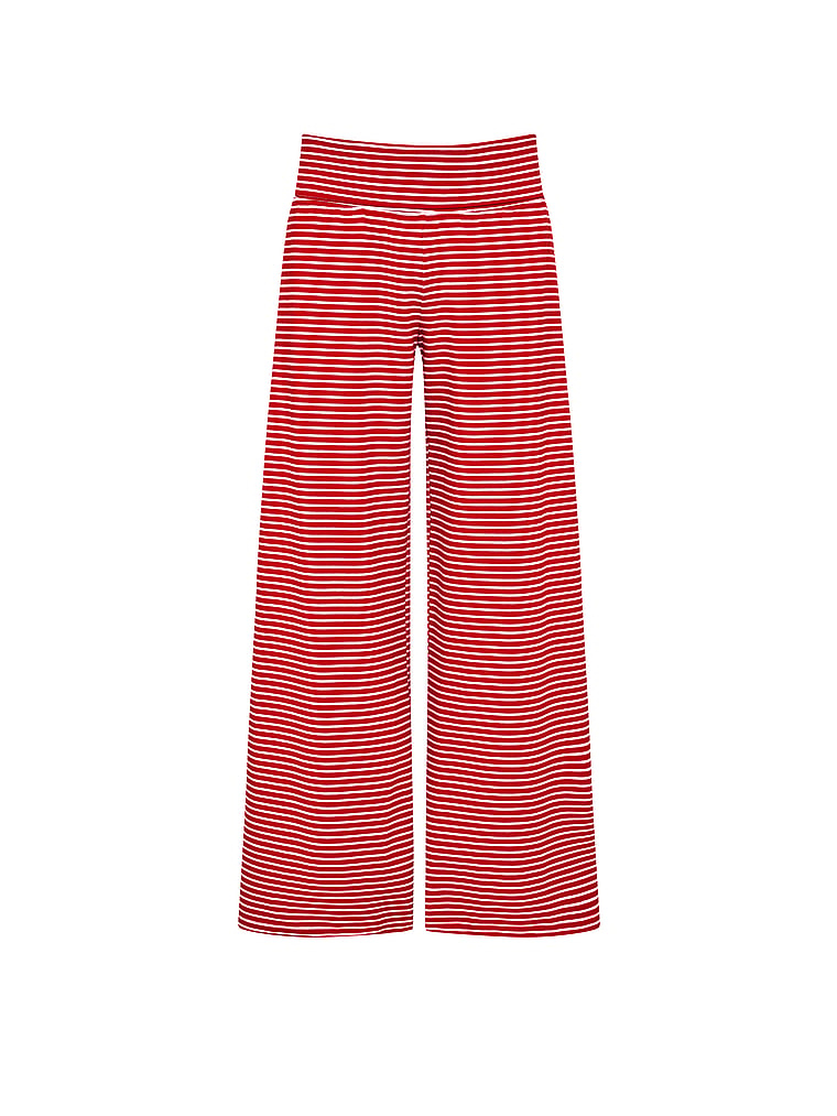 PINK All-Day Cotton™ Foldover Wide-Leg Pants, Red Stripe, offModelFront, 3 of 3