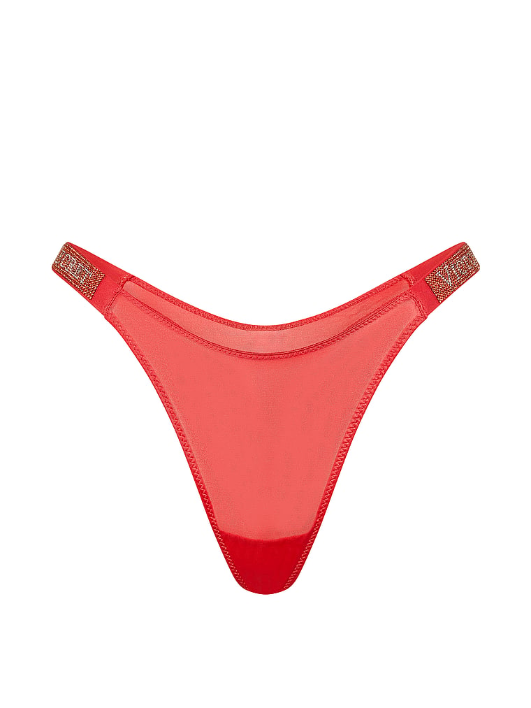 Victoria's Secret, Very Sexy Double Shine Strap Smooth Thong Panty, Hot Coral, offModelFront, 4 of 5