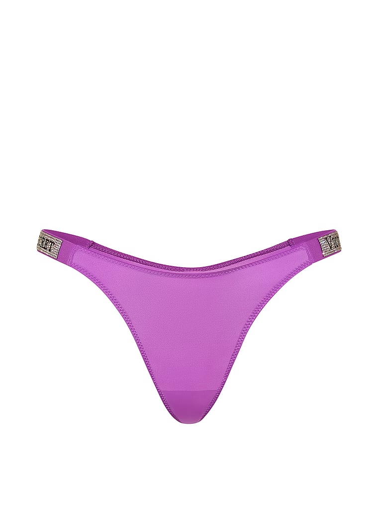 Victoria's Secret, Very Sexy Double Shine Strap Smooth Thong Panty, Purple, offModelFront, 3 of 4