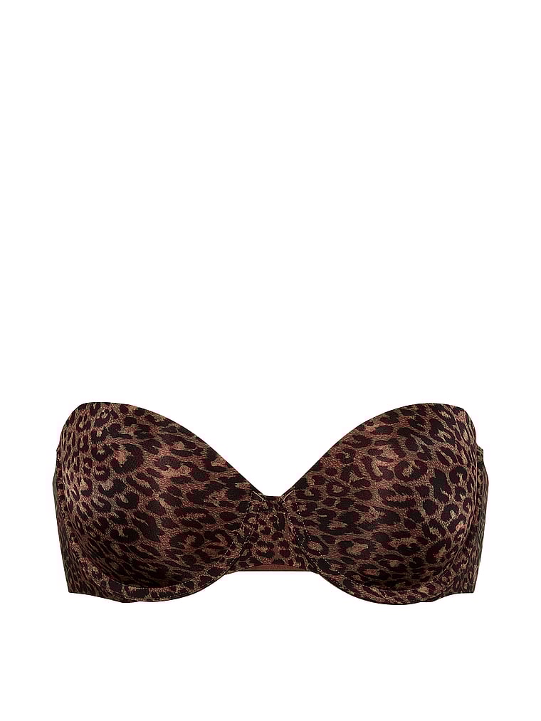 Victoria's Secret, Invisible by Victoria’s Secret Illusions Smooth Uplift Strapless Bra, Ganache Leopard, offModelFront, 4 of 4