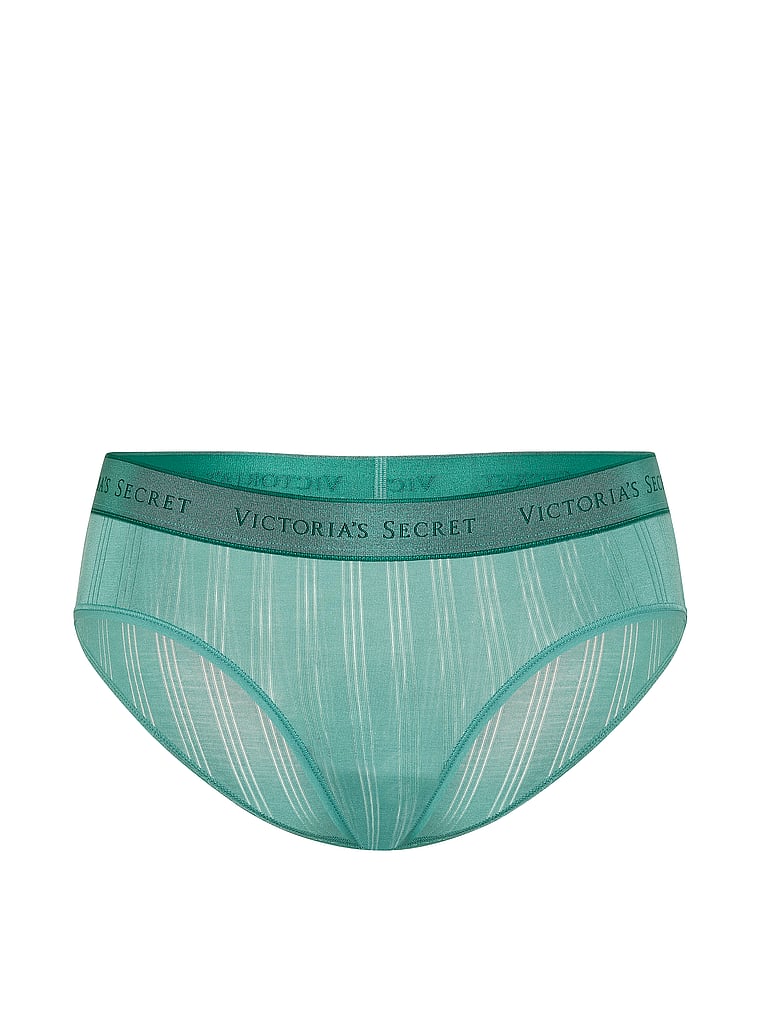Victoria's Secret, Cotton Logo Cotton Shine Patch Hiphugger Panty, Gentle Green, offModelFront, 1 of 3