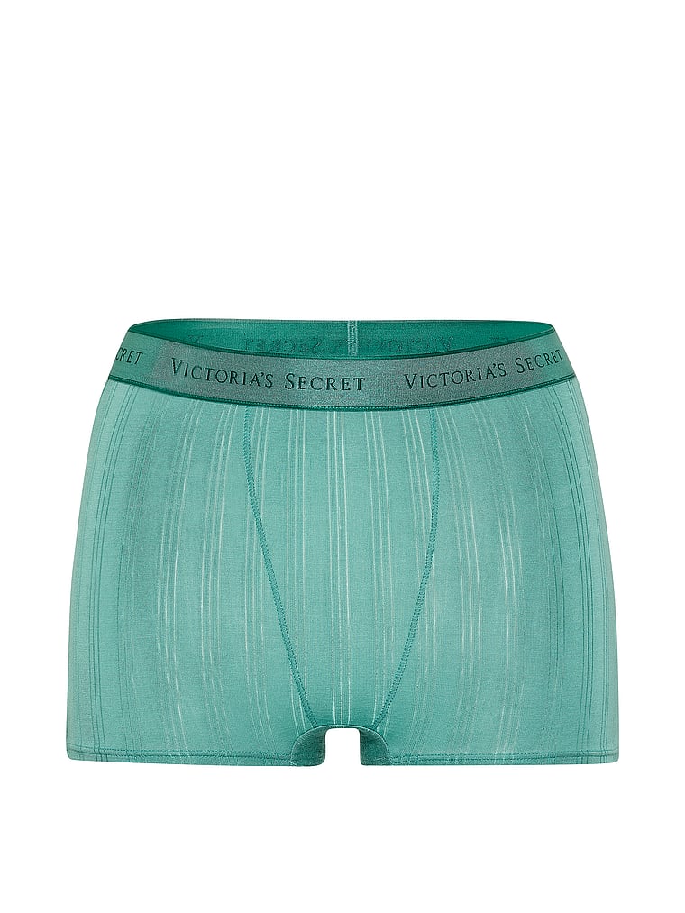 Victoria's Secret, Cotton Logo Cotton High-Waist Boyshort Panty, Gentle Green, offModelFront, 1 of 3