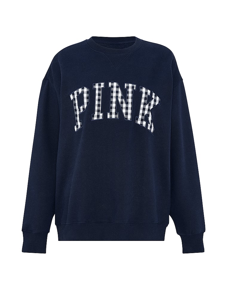 PINK Campus Fleece™ Oversized Crew Sweatshirt, Noir Navy, offModelFront, 4 of 5