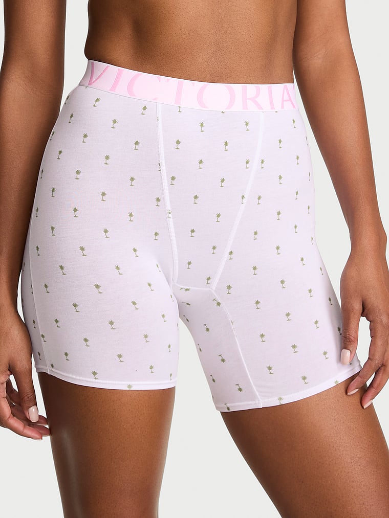 Victoria's Secret, Cotton Logo Cotton High-Waist Boxer Brief, White Palm Trees, onModelFront, 1 of 3 Tsheca  is 5'9" and wears Small