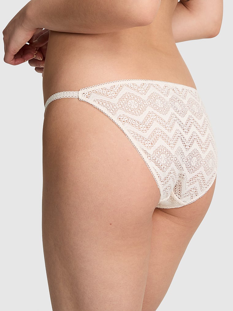 PINK PINK Wink™ String Bikini Panty, Coconut White, onModelBack, 2 of 3 Gloria is 5'9" or 175cm and wears Small