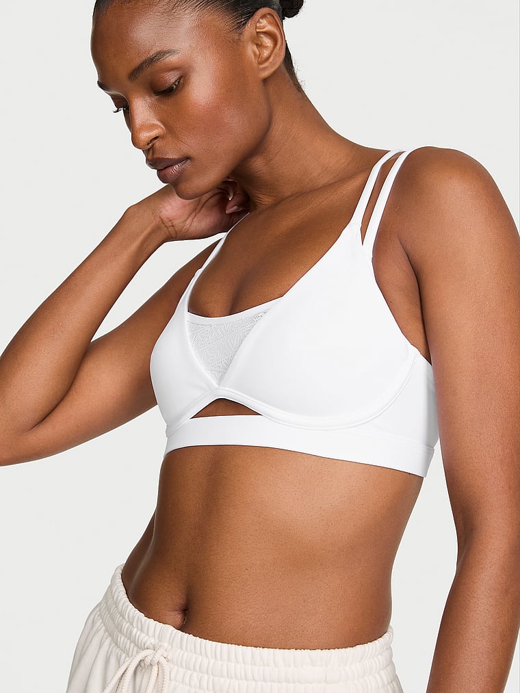 Victoria's Secret, VSX VSX Elevate™ Strappy Plunge Sports Bra, VS White, onModelSide, 3 of 4