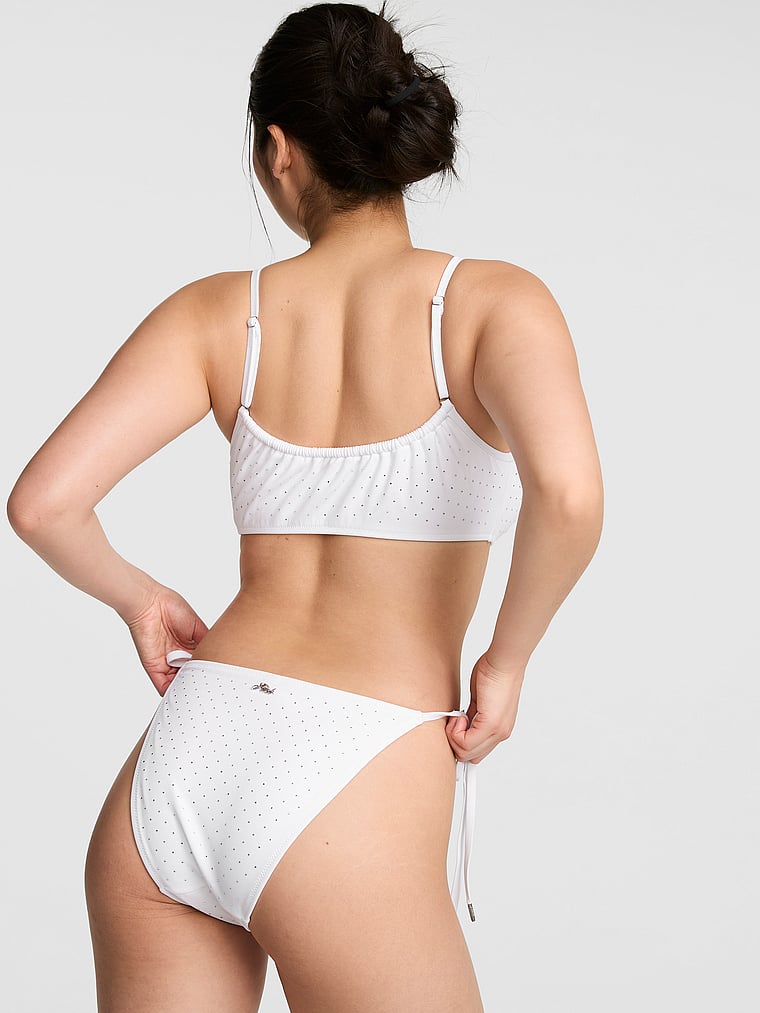 PINK SWIM Side-Tie Cheeky Bikini Bottom, White, onModelFront, 1 of 4 Gloria is 5'9" and wears Small