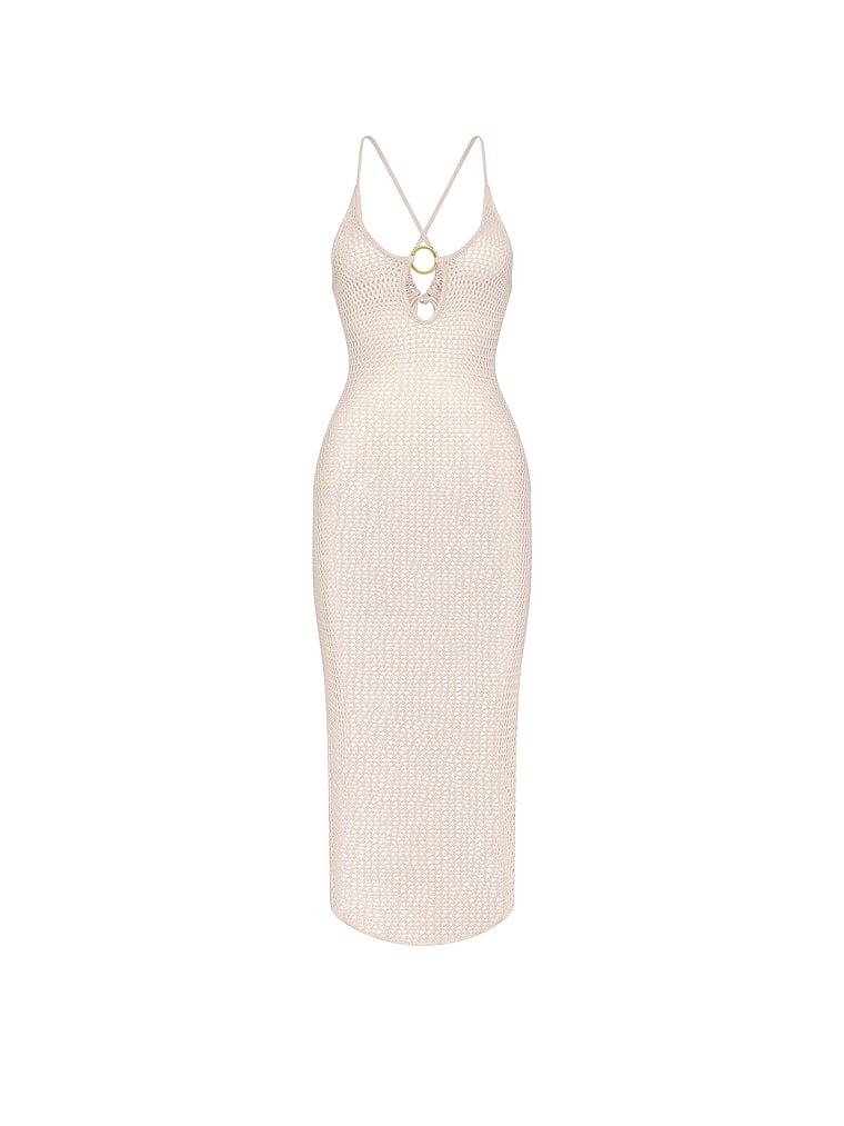 Victoria's Secret, Victoria's Secret Swim Beachwear Crochet Keyhole Dress, Pearl White, offModelFront, 3 of 3