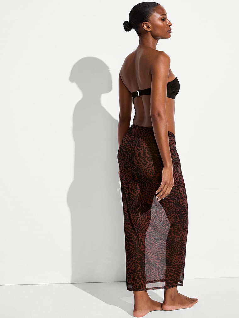Victoria's Secret, Victoria's Secret Swim Beachwear Mesh Cinched Maxi Skirt, Dark Chili Cheetah, onModelSide, 2 of 4 Tsheca  is 5'9" or 175cm and wears Small