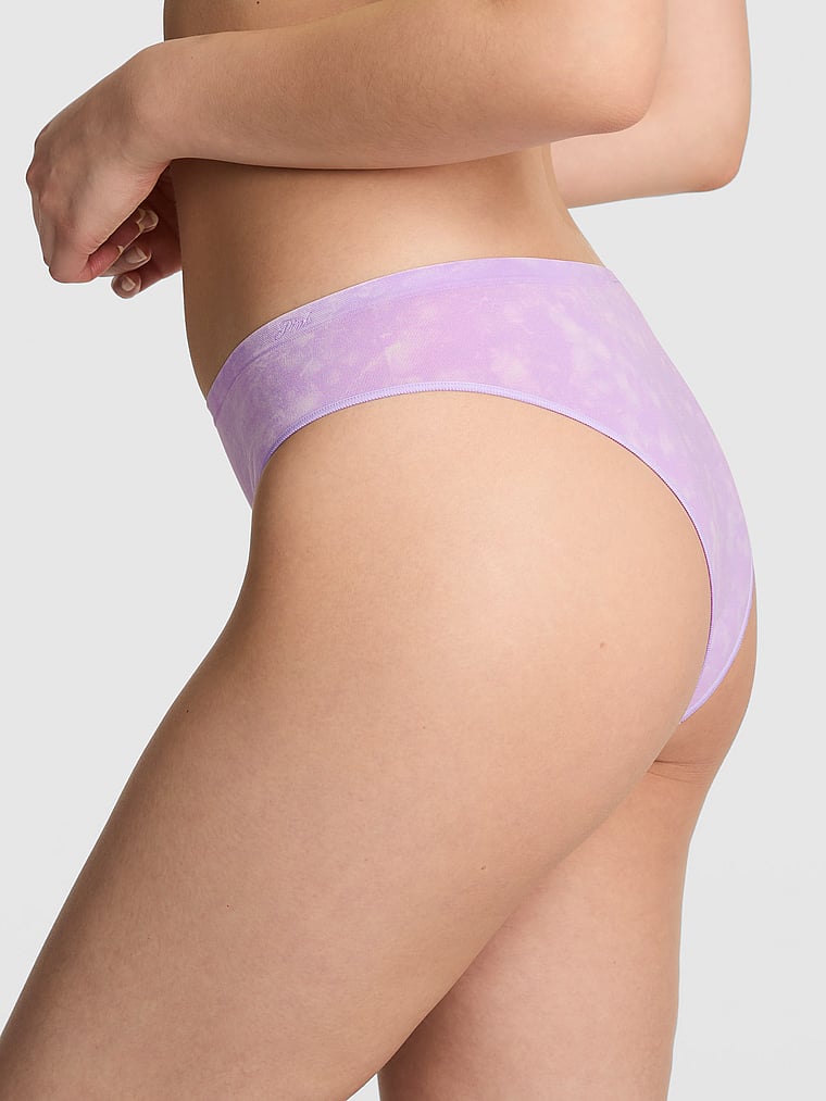 PINK Seamless Brazilian Panty, Antique Violet Tie Dye Print, onModelBack, 2 of 3 Gloria is 5'9" and wears Small