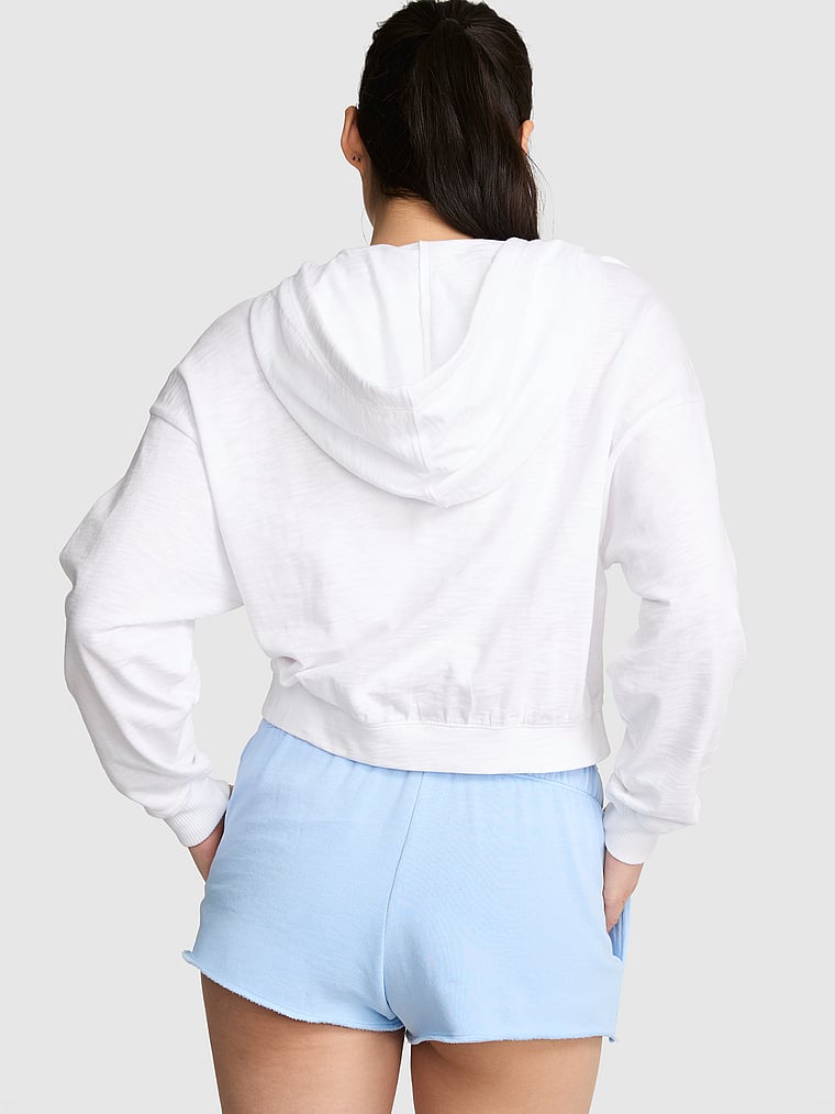PINK Lightweight Lounge Full-Zip Hoodie, White, onModelBack, 2 of 4 Gloria is 5'9" or 175cm and wears Small