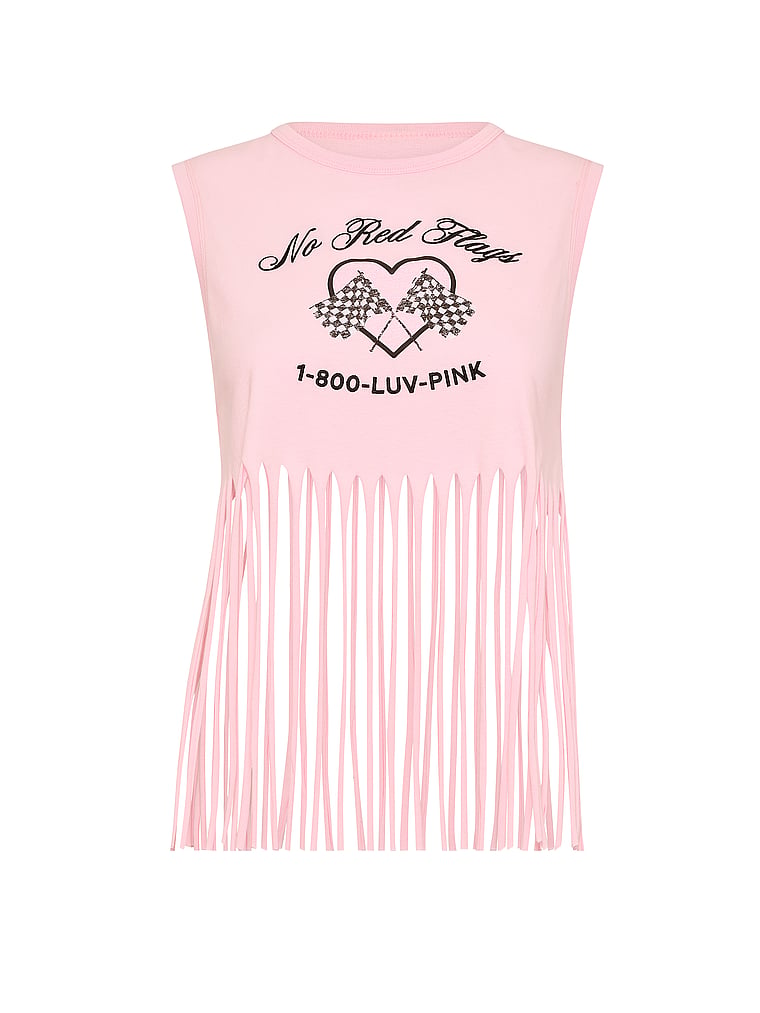 PINK Campus Cotton™ Retro Fringe Tank Top, Coconut Pink, offModelFront, 3 of 3
