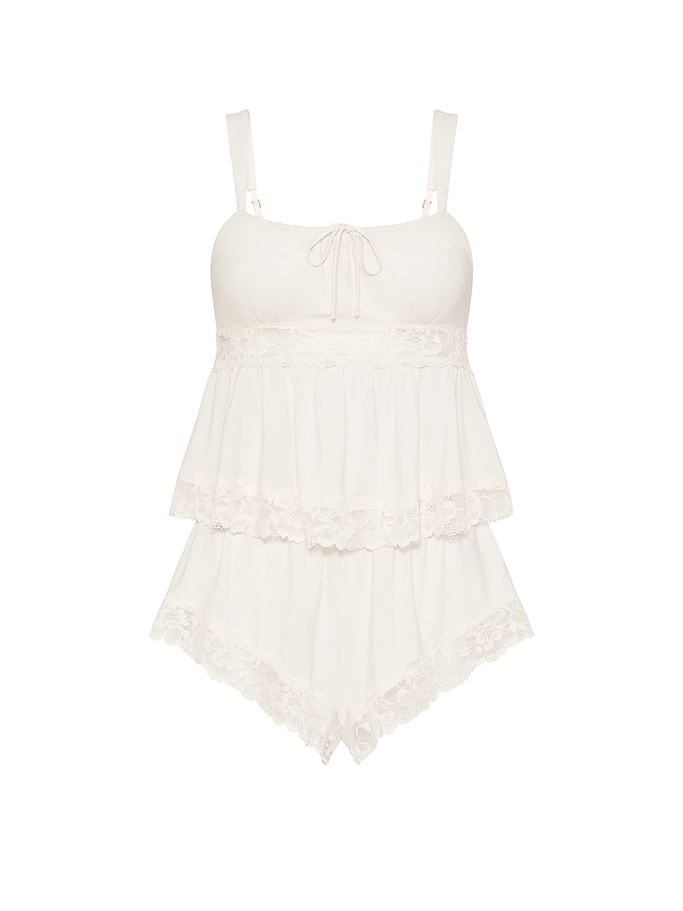 Victoria's Secret, Victoria's Secret SoSoft™ Modal Lace-Trim Bridal Cami Set, Coconut White, offModelFront, 1 of 4