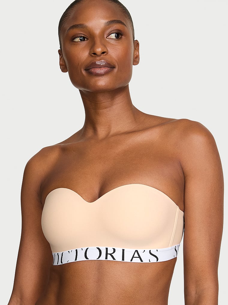 Victoria's Secret, The T-shirt The CoolBra™ Lightly Lined Balconette Strapless Bra, Marzipan, onModelFront, 1 of 4 Tsheca  is 5'9" or 175cm and wears 34B or Small