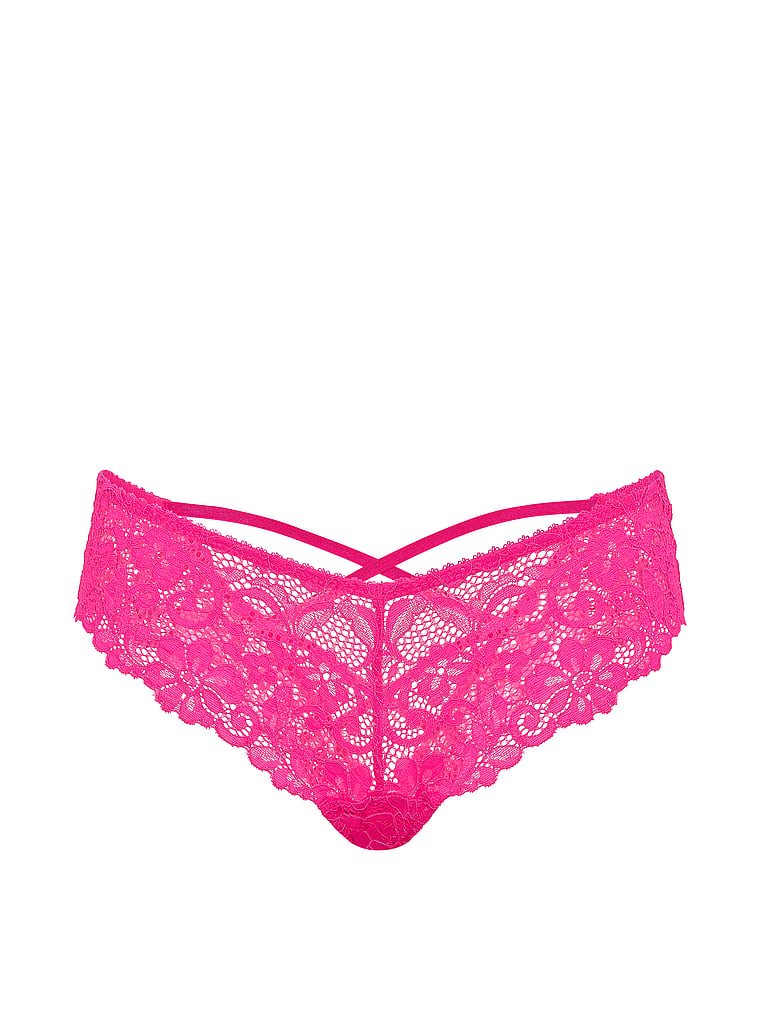 Victoria's Secret, Victoria's Secret Tease Lace Hardware Open-Back Cheeky Panty, Enchanted Pink, offModelFront, 3 of 3