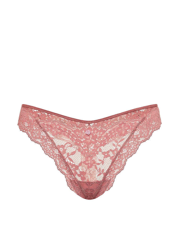 Victoria's Secret, Dream Angels Sheer Flutter High-Leg Thong Panty, Antique Rose, offModelFront, 3 of 3