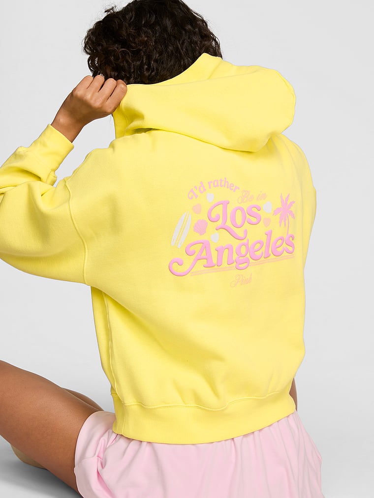 PINK Ivy Fleece Campus Full-Zip Hoodie, Pineapple Ice, onModelFront, 1 of 4 Rae is 5'10" and wears Small