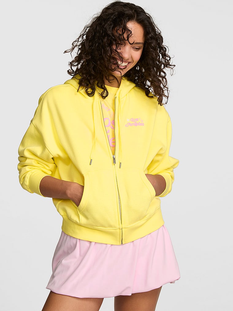 PINK Ivy Fleece Campus Full-Zip Hoodie, Pineapple Ice, onModelBack, 2 of 4 Rae is 5'10" and wears Small
