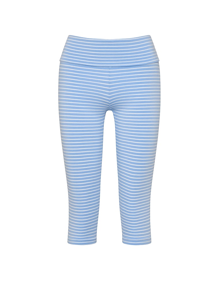 PINK All-Day Cotton™ Foldover Capri Leggings, Blue Stripe, offModelFront, 4 of 4