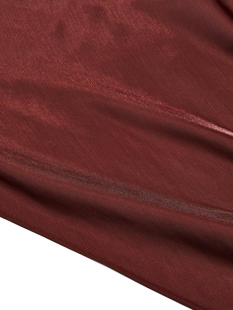 Victoria's Secret, Victoria's Secret Luxe Sheer Satin Long Slip Dress, Cherrywood, detail, 4 of 4