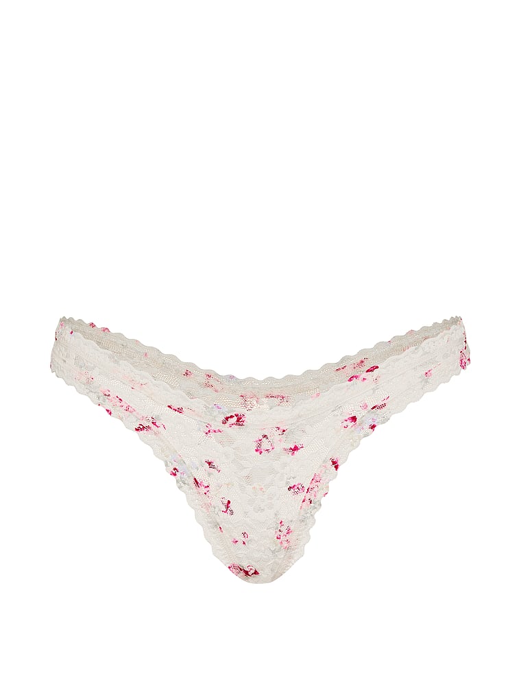 Victoria's Secret, The Lacie Lace Ultra-Mini Scoop Thong Panty, Coconut White, offModelFront, 3 of 3