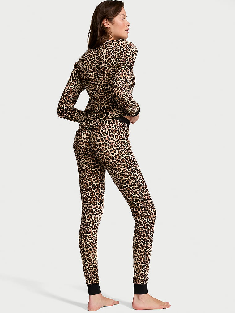 Victoria's Secret, Victoria's Secret Soft Thermal Henley Long Pajama Set, Leopard, onModelBack, 2 of 3 Kennidy is 5'11" and wears S/Long