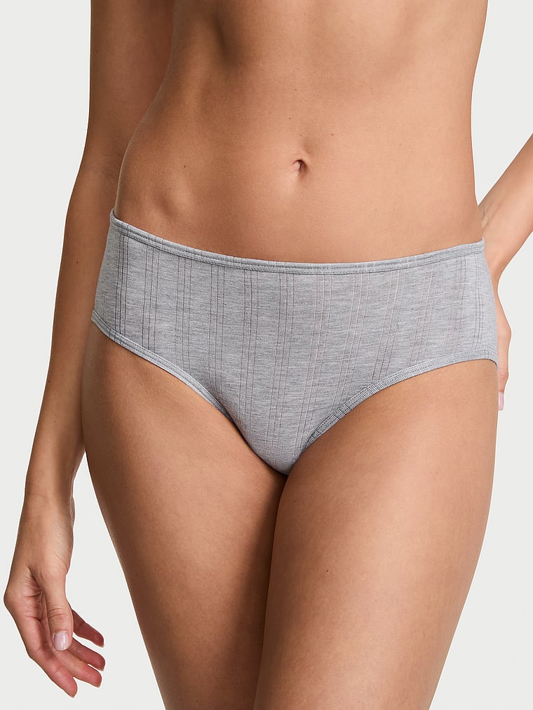 Victoria's Secret, Victoria's Secret Stretch Cotton Sparkle Hiphugger Panty, Medium Htr Grey, onModelFront, 1 of 3 Kennidy is 5'11" or 180cm and wears Small