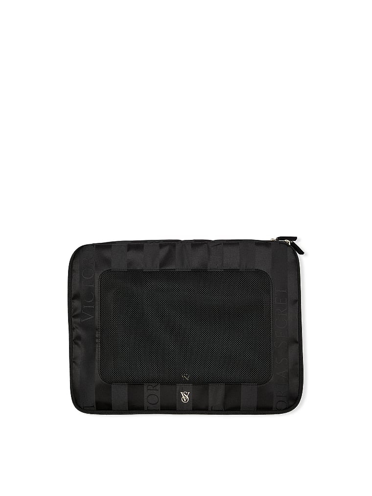 Victoria's Secret, Victoria's Secret 3-Piece Compression Packing Cubes Set, Black Logo Jacquard Stripe, onModelBack, 2 of 3