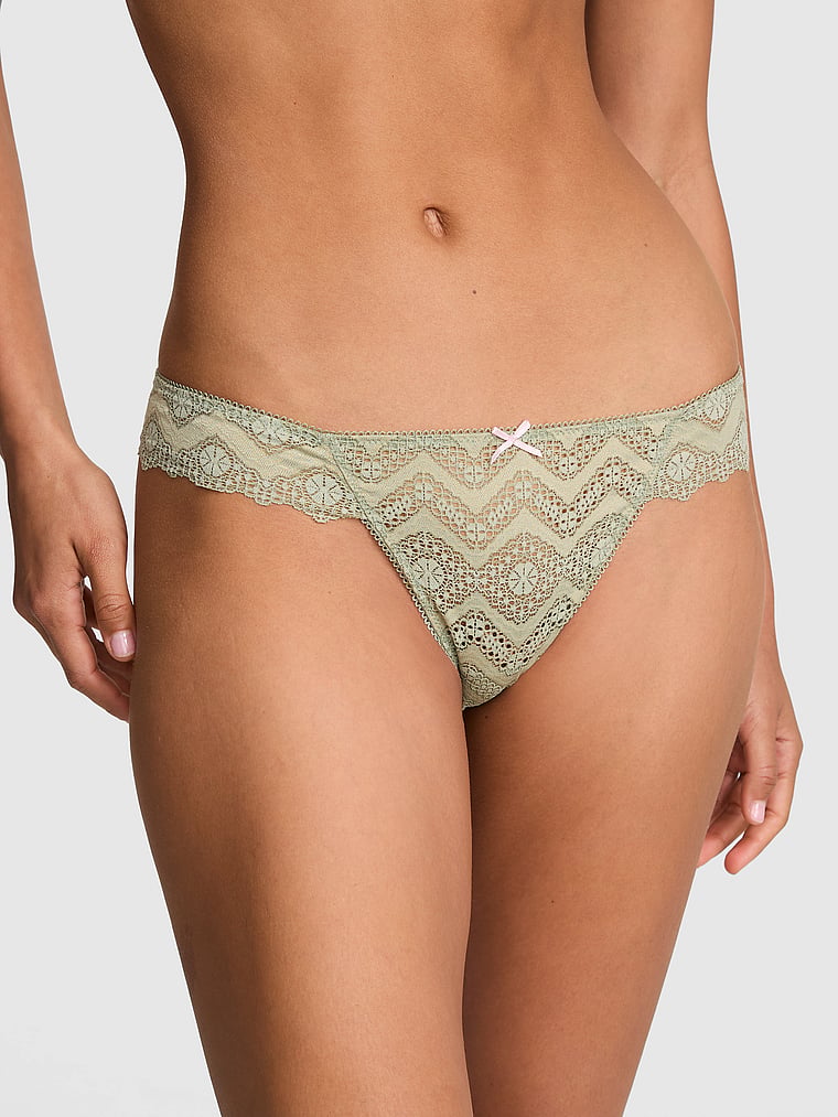 PINK PINK Wink™ Wide-Waist Thong Panty, Slate Green, onModelFront, 1 of 4 Rae is 5'10" and wears Small