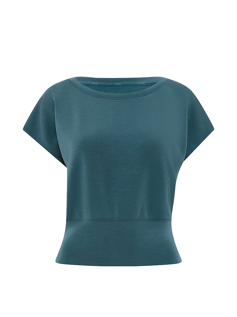 Victoria's Secret, VSX Featherweight Knit Short-Sleeve Top, Teal Haze, offModelFront, 3 of 3