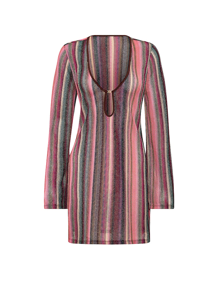 Beachwear Shimmer Knit Long-Sleeve Mini Dress