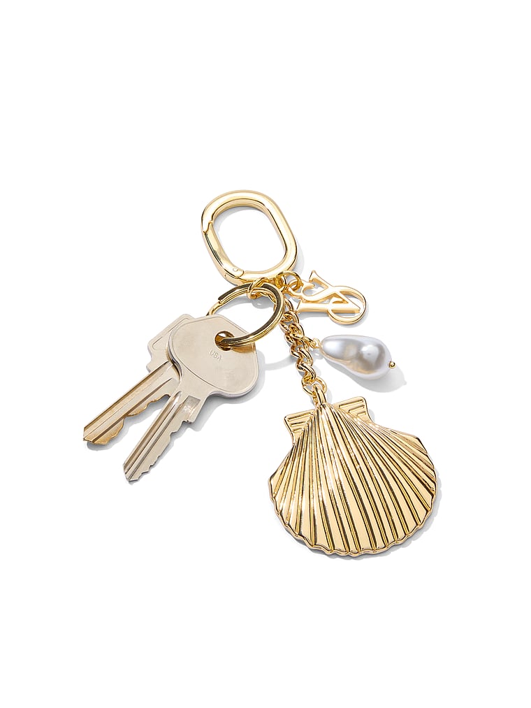 Victoria's Secret, Victoria's Secret Dangle Hearts Bag Charm Keychain, Gold Shell, onModelBack, 2 of 3