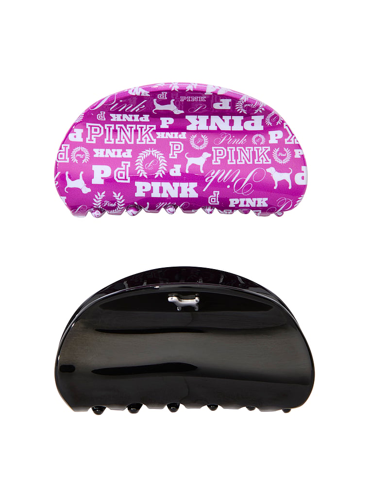 PINK 2-Pack Rounded Hair Claw Clip Set, Black/Heritage Print, offModelBack, 2 of 2