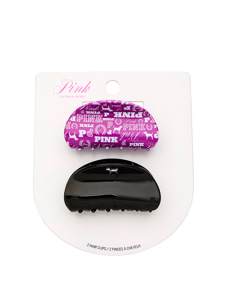 PINK 2-Pack Rounded Hair Claw Clip Set, Black/Heritage Print, offModelFront, 1 of 2