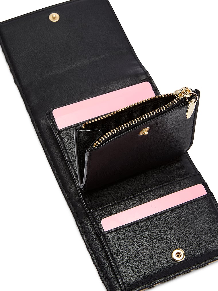 Victoria's Secret, Victoria's Secret Small Flap Wallet, Black Zebra Straw, offModelBack, 3 of 3