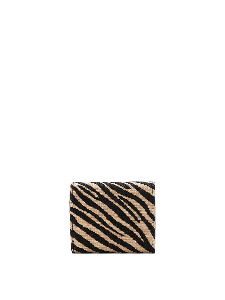 Victoria's Secret, Victoria's Secret Small Flap Wallet, Black Zebra Straw, onModelBack, 2 of 3