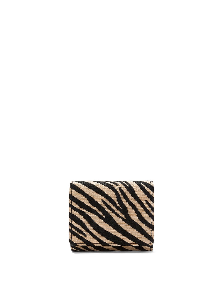 Victoria's Secret, Victoria's Secret Small Flap Wallet, Black Zebra Straw, onModelFront, 1 of 3