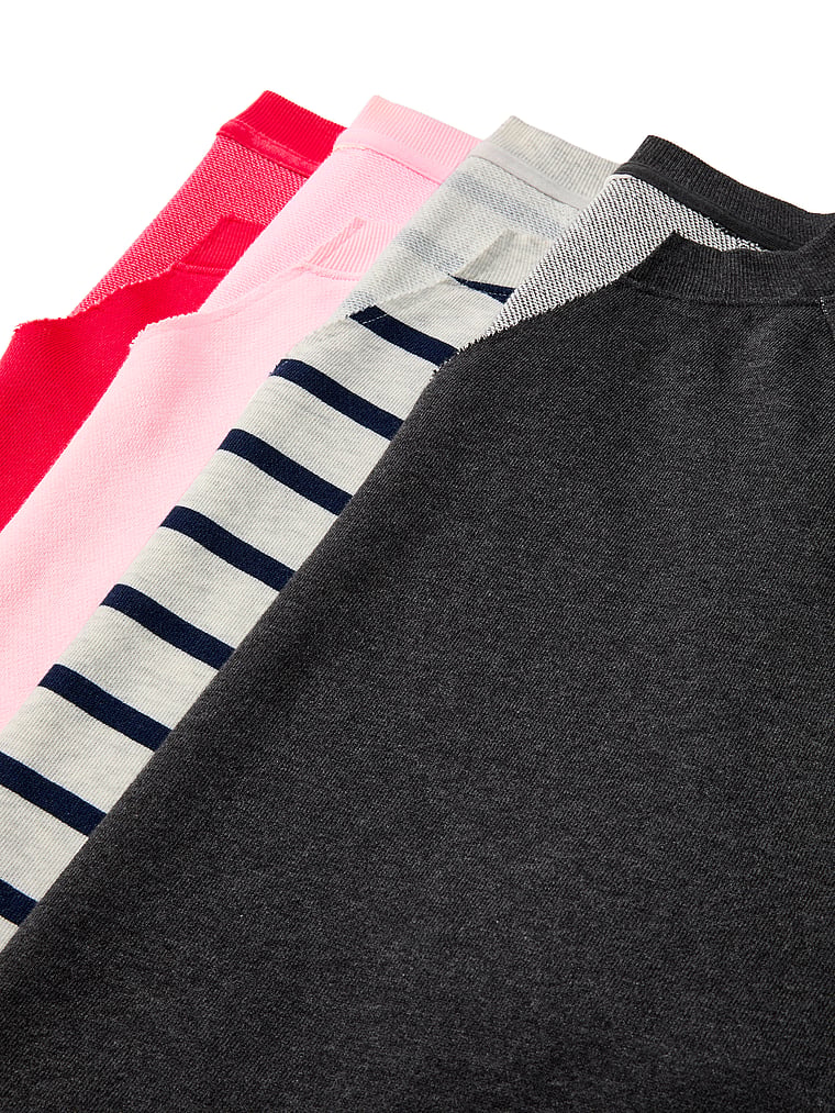 PINK Campus Terry™ Short-Sleeve Crew Sweatshirt, Charcoal Heather Grey, onModelBack, 3 of 4