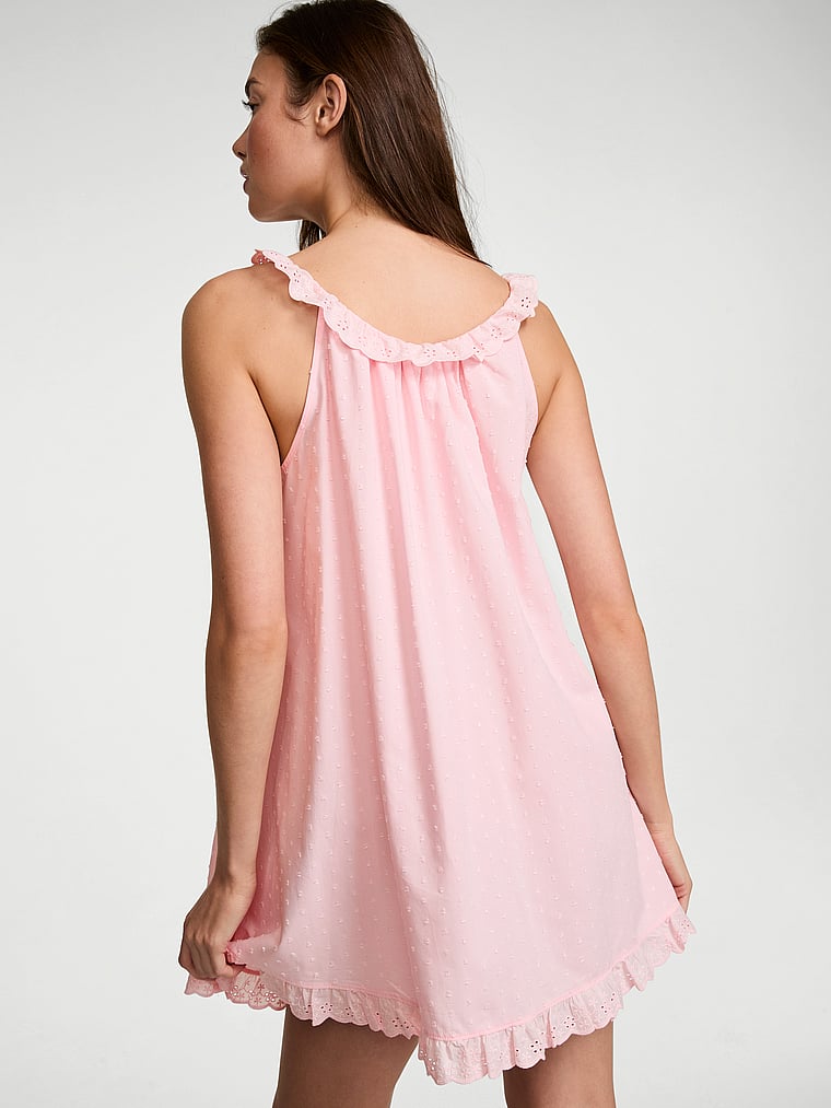 Victoria's Secret, Victoria's Secret Cotton Dream Lace-Trim Short Slip Dress, Angel Pink, onModelBack, 2 of 3 Kennidy is 5'11" and wears Small