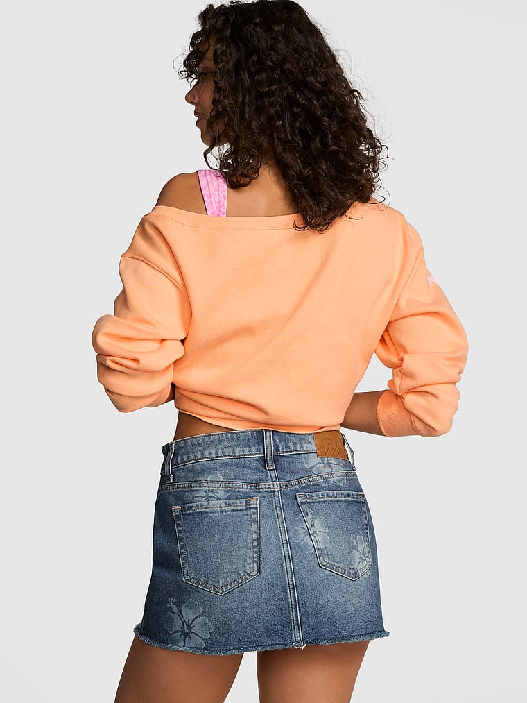 PINK Denim by PINK Mini Jean Skirt, Festival Fade Hibiscus, onModelBack, 2 of 3 Rae is 5'10" and wears Small